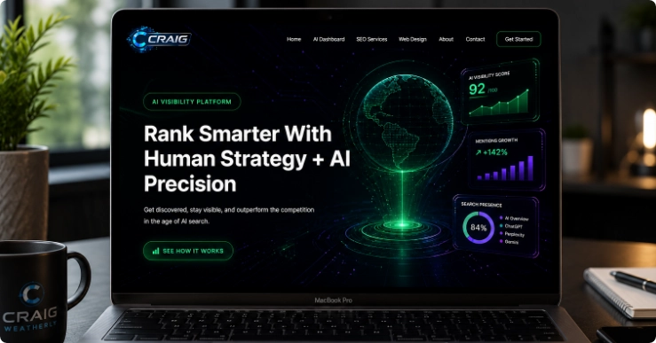 AI visibility platform dashboard shown on laptop screen